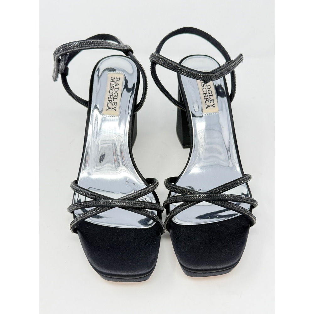 BADGLEY MISCHKA Women's Black Frida Toe Block Heel Heeled Sandal 6.5 Retail $195 - Picture 2 of 8